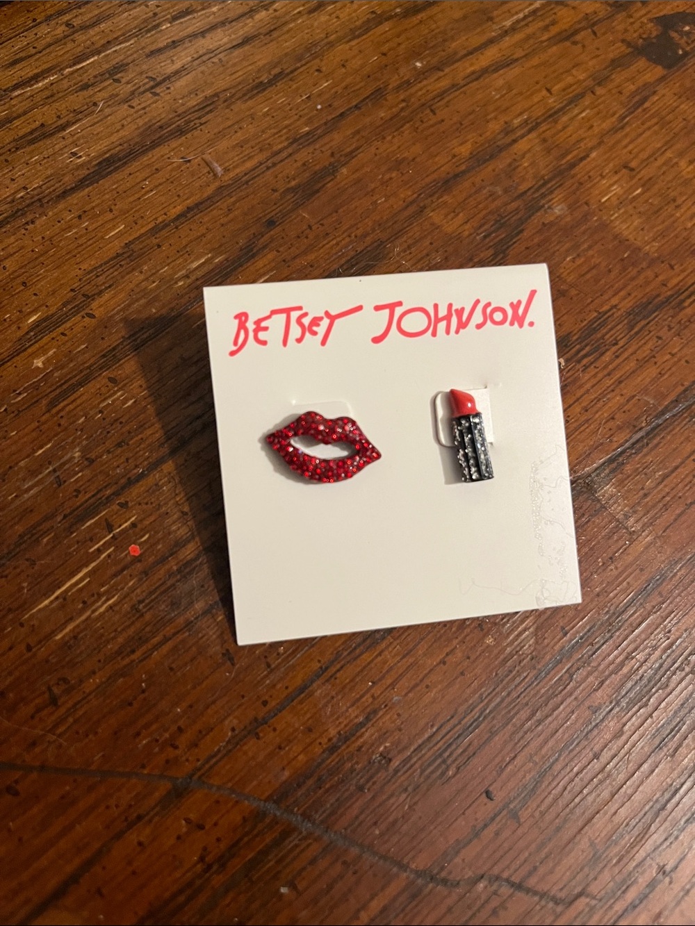 Betsey Johnson Red Lip & Lipstick Mismatched Stud Earrings